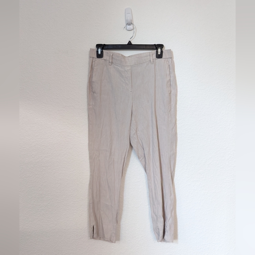 J Jill Slim Leg Cropped Linen Pant Cream S preppy summer coastal beach casual